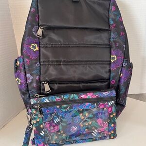 Black and Violet Floral Lug Bag - Women’s Hopper Backpack and Peekaboo wallet